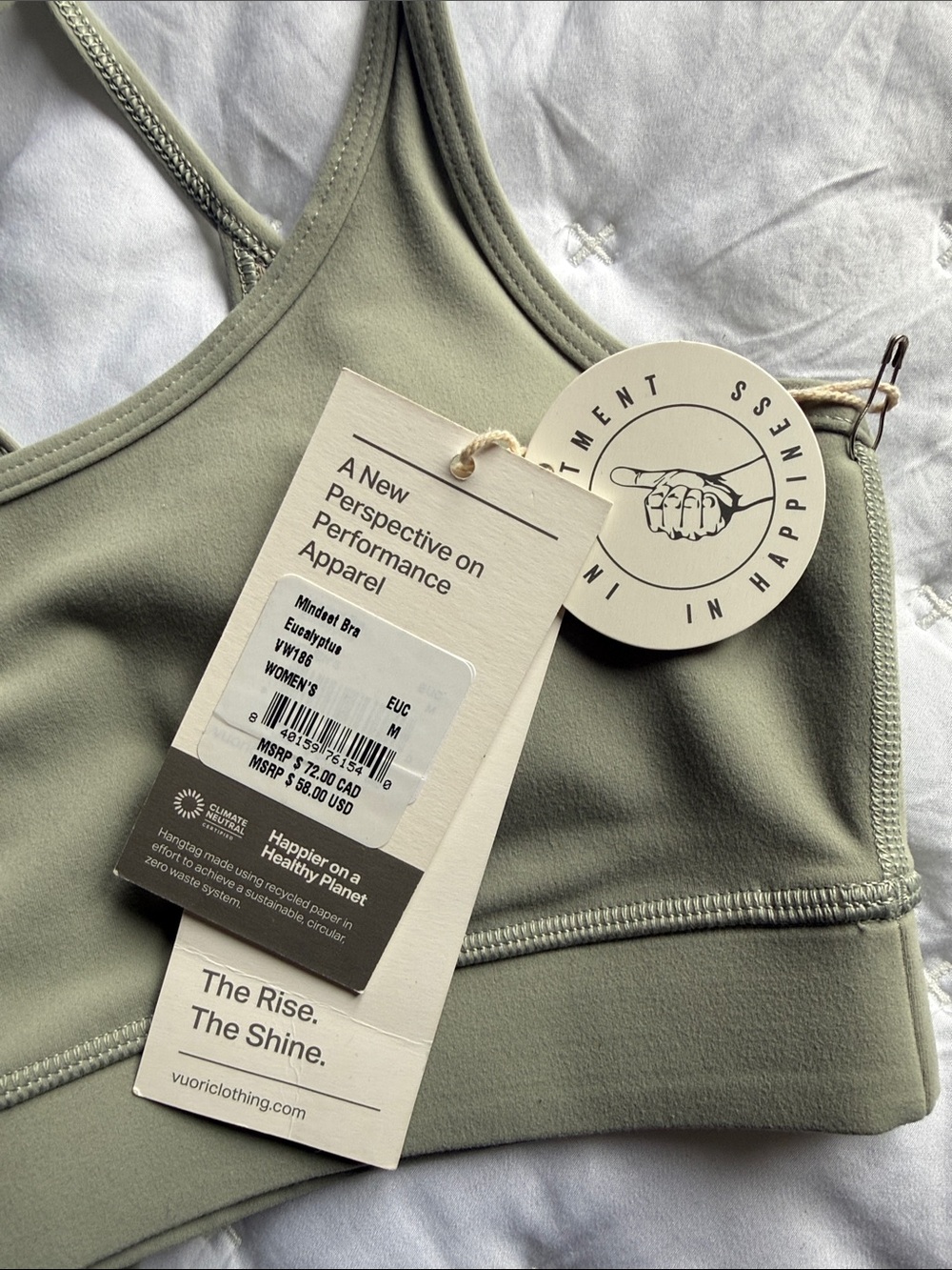 Vuori Rib Studio Legging and Mindset Bra, Eucalyptus - Picture 3 of 5